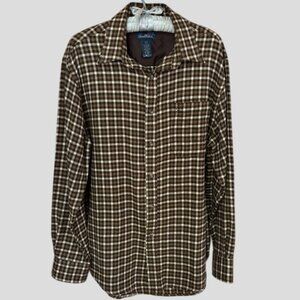 Arnold Palmar Brown Plaid Flannel Long Sleeve Button Down Shirt